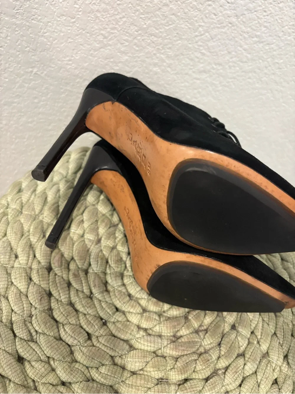 L.A.M.B. Black Suede Lace-Up Stiletto Point Toe Booties Size 8